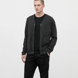 Wings+Horns Knit Mixed Pile Cardigan in Medium Black M